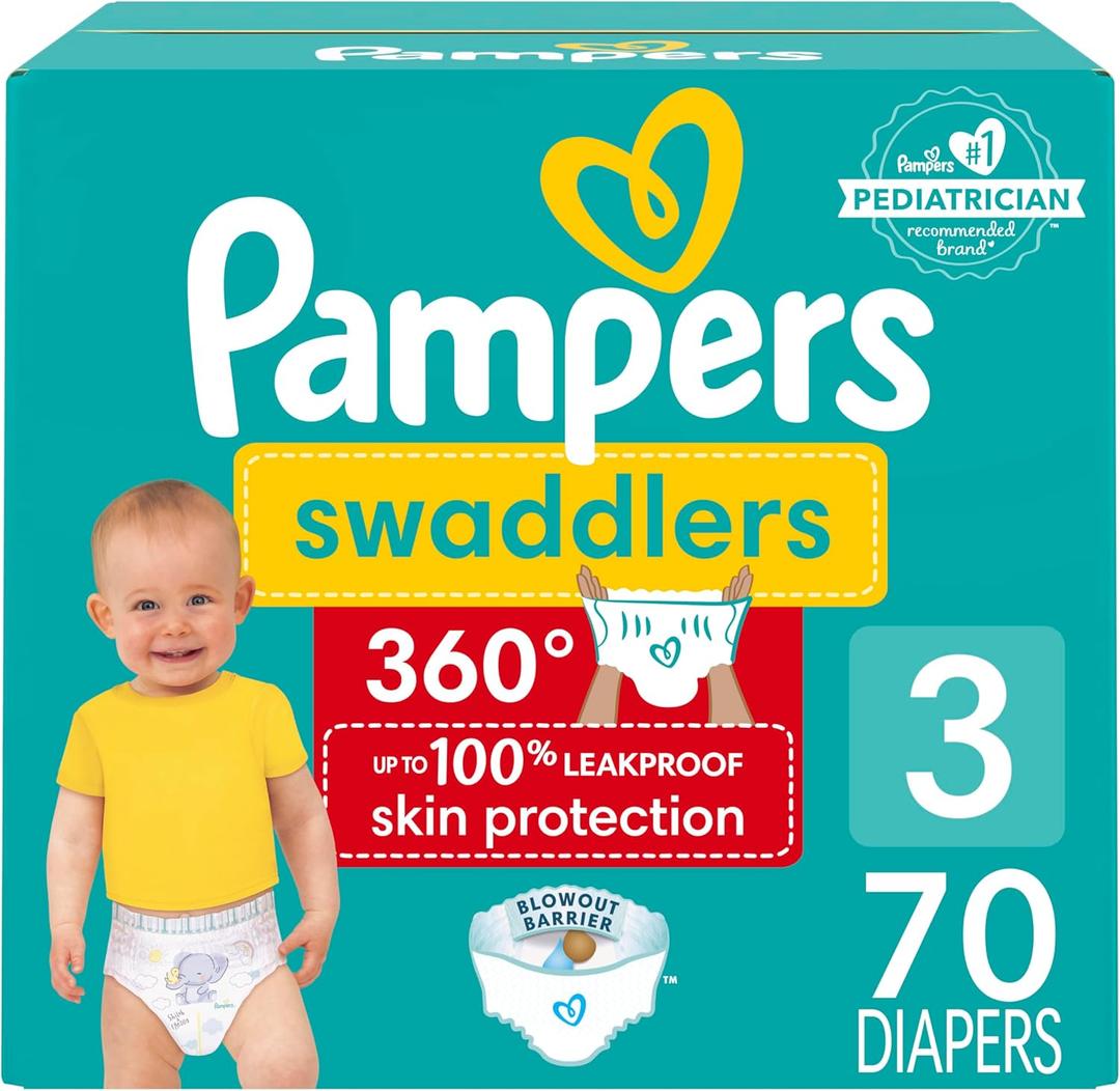 Pampers Diapers - Swaddlers 360 - Size 3, 70 Count, for up to 100% Leakproof Premium Skin Protection