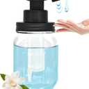 12 oz Automatic Touchless Glass Soap Dispenser, Rechargeable Hands Free Liquid Mason Jar Soap Dispenser with Electric Sensor Pump, Refillable Lotion Bottle for Bathroom Kitchen Dishwashing Countertop (Auto Liquid)