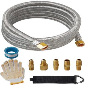 10 Feet High Pressure Braided Propane Hose Extension with Conversion Coupling 3/8" Flare to 1/2" Female NPT, 1/4" Male NPT, 1/8" NPT Male, 3/8" Male Flare for BBQ Grill, Heater,Fire Pit