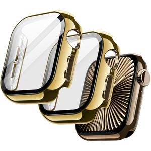 JETech Plated Case with Screen Protector for Apple Watch Series 11/10 42mm, Metallic Luster Design, Overall Protective Cover, Built-in Tempered Glass Film High Sensitivity, 2 Pack (Gold)