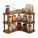 3-tier Kitchen countertop corner spice rack, household Cupboard Cabinet coffee mug Cup storage shelf condiment seasoning organizer, desktop wood bookshelf bookcase (3-tier)