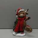 Gerson International Resin Holiday Highland Cow with Sign, 10.6-Inch, Multicolor