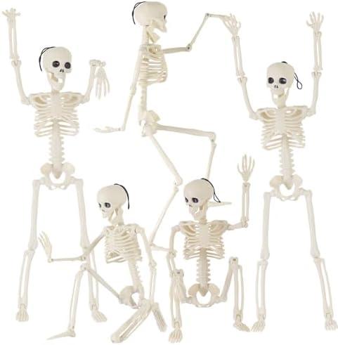 Feir 16" Skeletons Halloween Decorations – 5PCS Posable Full Body Skeletons with Movable Joints, Realistic Props for Outdoor Yard, Haunted House, Party & Indoor Halloween Decor