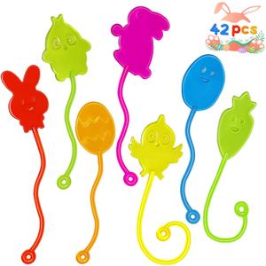 Easter Sticky Hands Bulk 42 PCS Party Favors for Kids Easter Egg Fillers Basket Stuffers Stretchy Sticky Hand Toy Goodie Bag Stuffers Classroom Prizes for Kids Toys Carnival Birthday Party Supplies