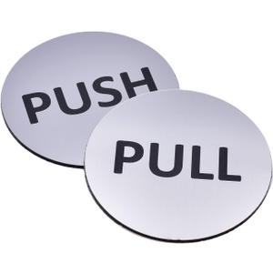 Pair of Push & Pull Adhesive Door Signs - in Gold, Silver or Copper Metallic. Generic Door Sign for business, restaurants, bars, hotels, schools, cafe (Silver) - Small Size, 2.75" diameter
