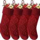 Christmas Stockings 18 Inches,Long Knitted Socks Christmas Decoration Hanging Stocking Fireplace Xmas Tree Stocking for Home Family4 red