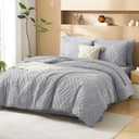 Litanika Light Grey Queen Size Comforter Set with Sheets - 7 Pieces Bed in a Bag Queen Boho Tufted Complete Bedding Sets with Comforter, Sheets, Pillowcases & Shams