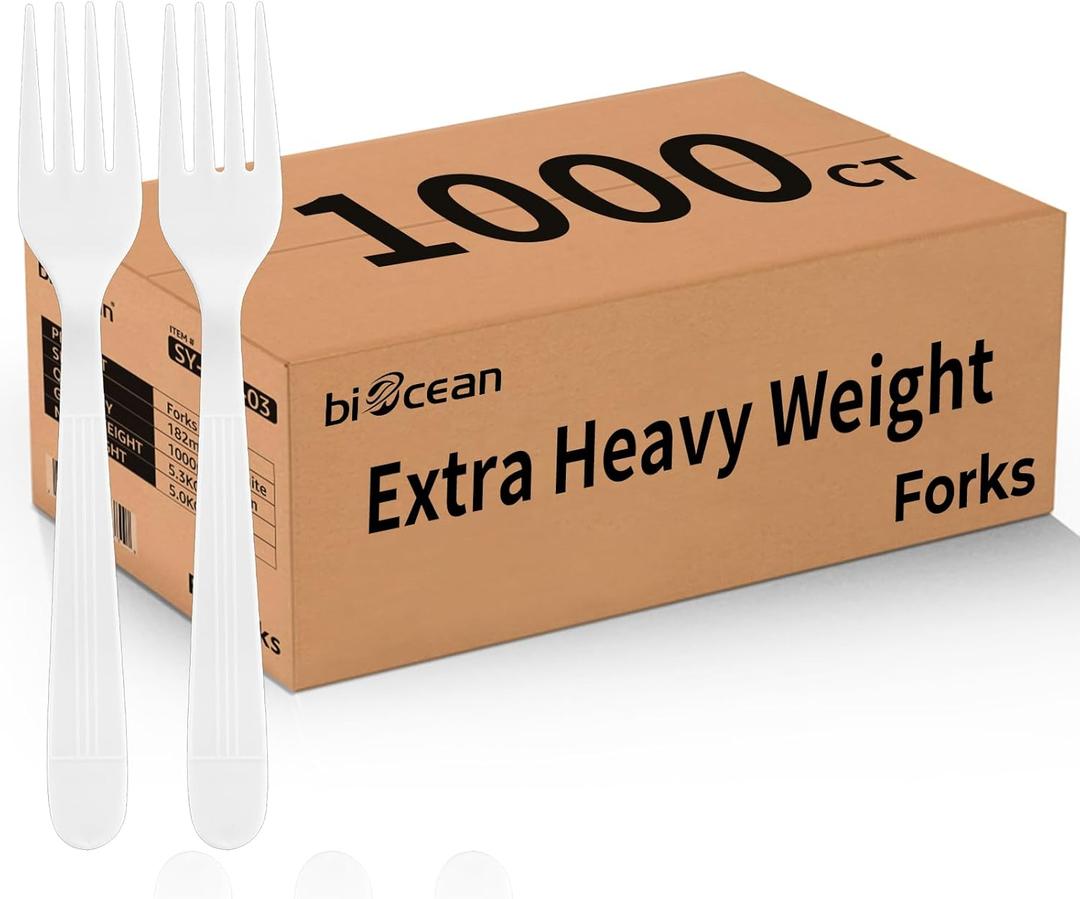 Plastic Forks 1000 Count Extra Heavy Duty Disposable Fork Bulk Plastic Forks White Silverware Reusable Disposable Cutlery for Home Restaurant Party Picnic