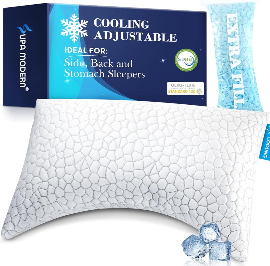 Side Sleeper Pillows for Adults, Cervical Pillow for Side Sleepers Neck and Shoulder Pain Relief, Cooling Ergonomic Crescent Neck Pillow Adjustable Shredded Memory Foam Pillows Queen Size Set of 1