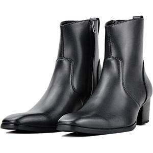 OSSTONE Men Chelsea Ankle Boots Leather Microfiber Chukka Designer Boots with Side Zipper Heel Dress Boots JY016 (9, Black)