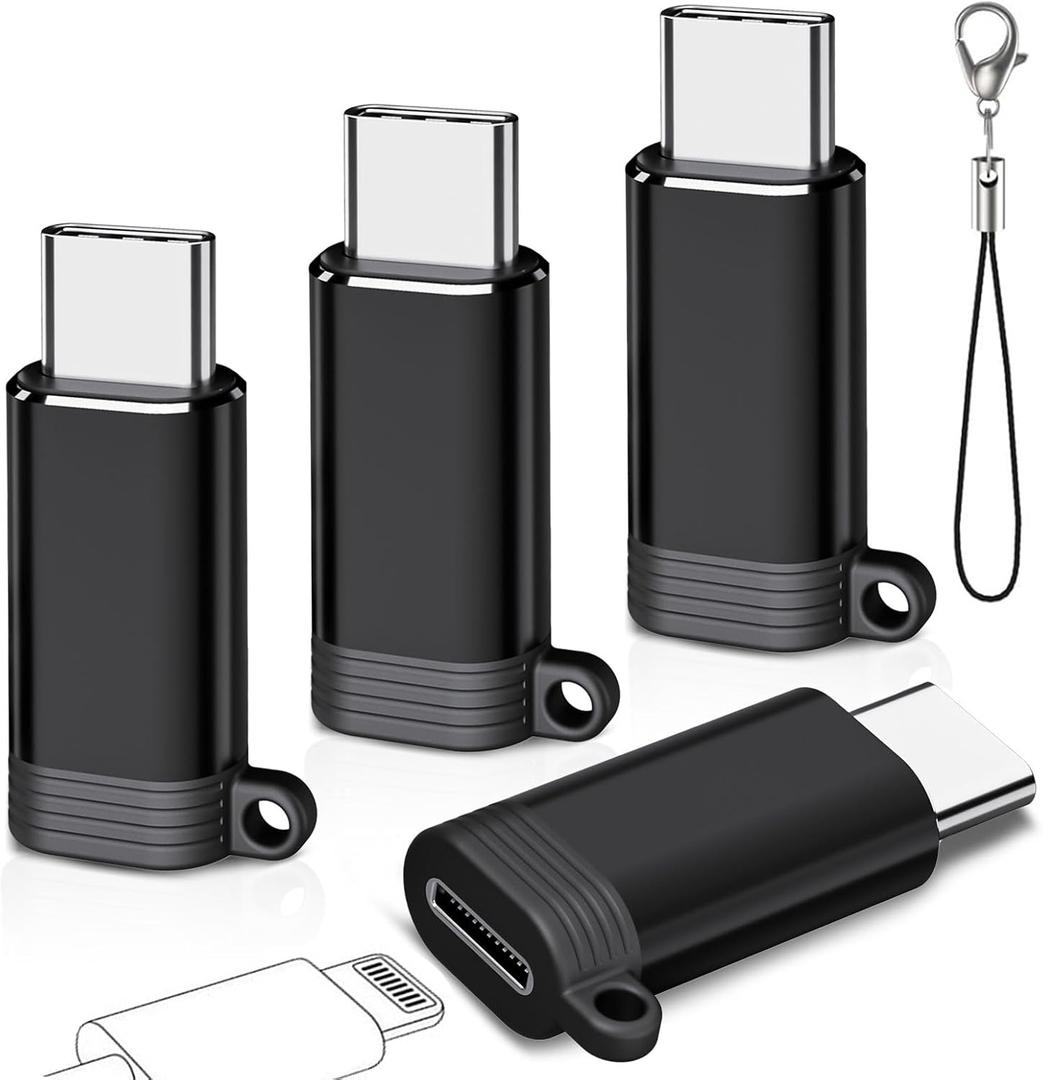 4 Pack Lightning to USB C Adapter, Apple Lightning Female to Type C Male Charging Converter, QC Charge Compatible with iPhone iPad Android -ONLY Charging & Data Transfer from Cellphone to Computer