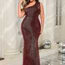 ZOMVA Plus Size One Shoulder Formal Evening Gowns Sparkly Mermaid Maxi Dress for Wedding Guest Cocktail Evening Party (XXXL)