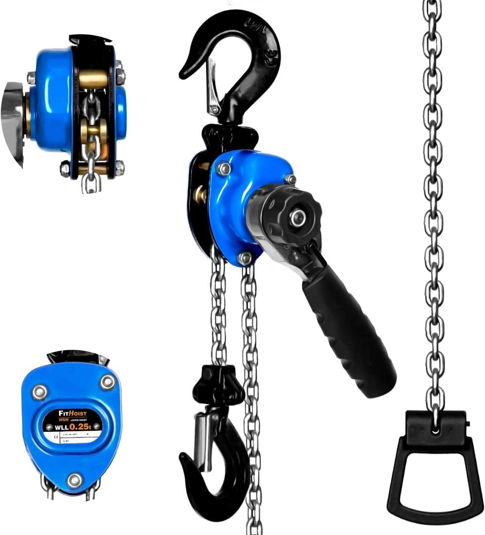 Mini Chain Hoist 1/4 ton 550Lbs Capacity 10ft Lift Small Come Along Alloy Steel G80 Chain 2 Heavy Duty Hooks, Manual lever chain hoist for Garages Warehouse Automotive Machinery