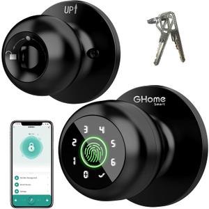 GHome Smart Fingerprint Door Lock, 4 in 1 Smart Fingerprint Door Knob with Keypad, App Control, Auto Lock, Biometric Door Knob with Lock for Bedroom, Apartment, Garage, Home & Office