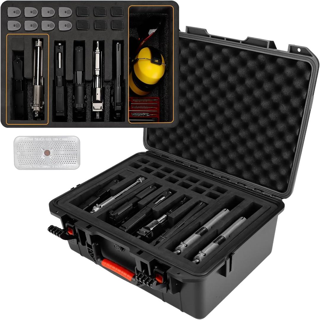 TIGERKING Pistol Case for Multi Handguns – Waterproof Hard Shell Handgun Case with Pre-Cut Foam and Desiccant, Storage Gun Cases for Handguns Glock, SIG Sauer, Smith & Wesson, 8 Pistols 14 Magazines