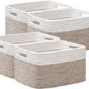 UBBCARE 4 Pack Storage Baskets for Shelves, Baskets for Organizing, Cube Shelf Storage Bin with Handles, Woven Storage Basket, 13"L x 9"W x 7.5"H, White&Light Brown