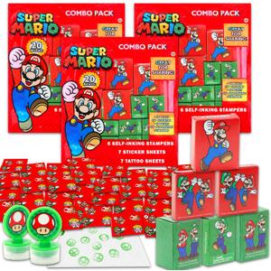 Super Mario Party Favors Bulk Set ~ Bundle with 60 Pieces Mario Favor Boxes with Stickers and Stampers for Kids Birthday Party | Mario Classroom Prize Boxes