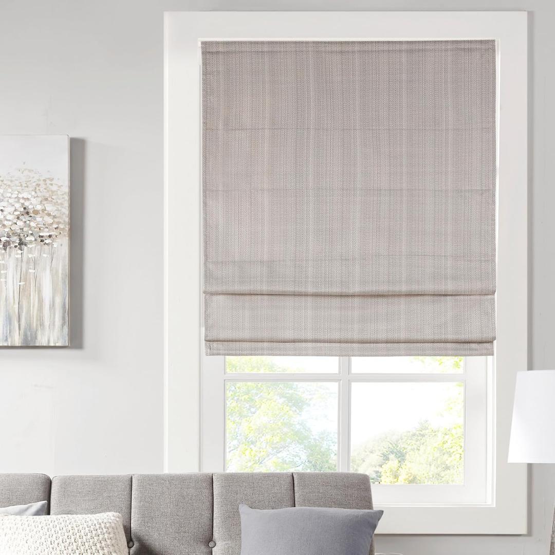 Madison Park Galen Cordless Fabric Privacy Single Panel Darkening, Energy Efficient Roman Shade, Window Curtain, 29"W x 64"H, Basketweave Taupe
