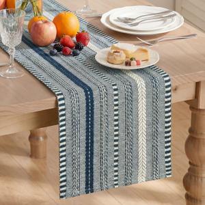 Artoid Mode Dark Blue Farmhouse Woven Table Runner, Seasonal Holiday Rustic Kitchen Dining Table Decoration for Home Party Decor 12x60 Inch