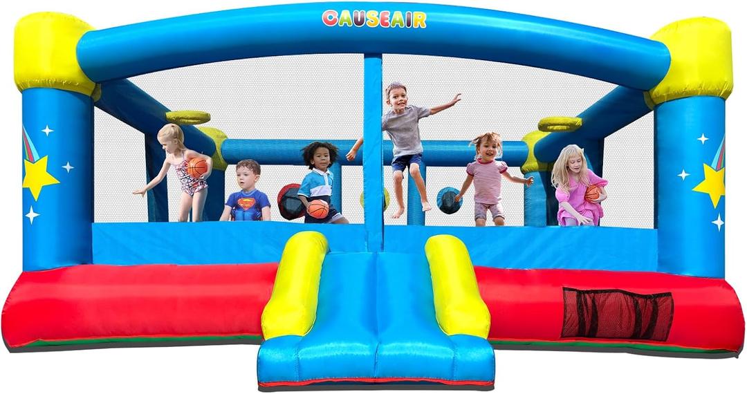 Causeair Big Inflatable Bounce House for Party Fun,15ft x 14.8ft,Double Basketball Hoop,Throw Ball Game,Reinforced PVC Bounce Floor,Jumping Bouncy Castle Holds 6 Kids, 15'l X 14.8'w X 6.8'h