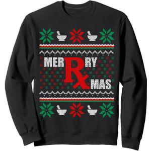 Merry Xmas Pharmacist Ugly Christmas Sweater Pharmacy Tech Sweatshirt L