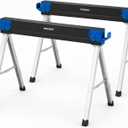 Folding Sawhorses 2 Pack - 2200 lb Capacity Heavy Duty Metal Saw Horse Pair with 2x4 Support Arms, Portable Jobsite Workbench Stand for Woodworking & Carpentry Stand
