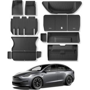 LUCKEASY for 2022-2025 Tesla Model X 5Seat New Floor Mats Full Set 5-Seat Best TPE Anti-Slip Waterproof 13pcs/Set Black(5 Model X 13PCS) (13pcs 5-Seat Foot Trunk Frunk Backrest Lower Mat)