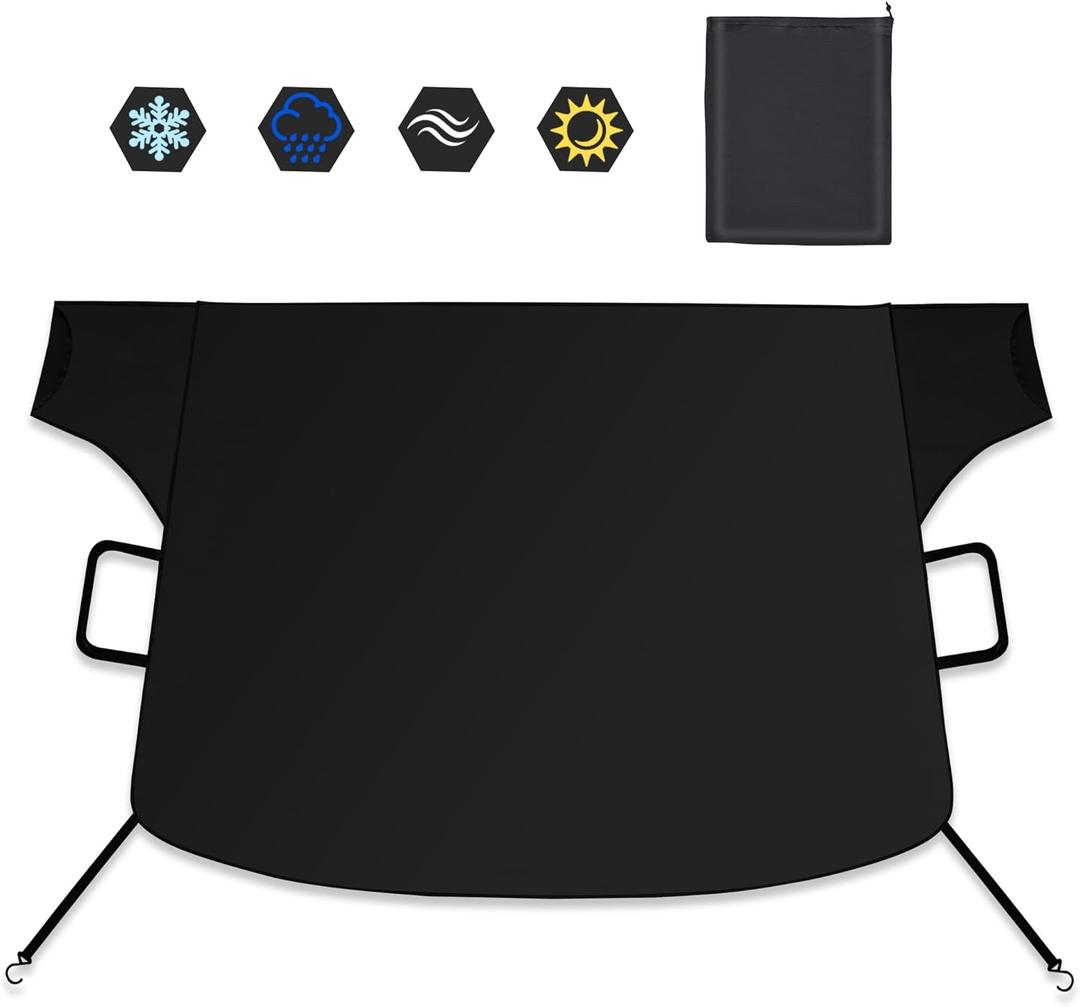 Windshield Cover for Ice and Snow,New Upgraded Heavy Duty 600D Windshield Snow Cover,Extra Large Size (75"x45"),Windproof Winter Frost and Deicing Awning Suitable Fzor Black