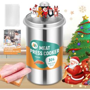 Newhai Deli Meat Maker Lunch Meat Press Ham Meat Cooker Healthy Homemade Ham with Thermometer 5 Secret Recipes Cooking Bags 304 Stainless Steel with Glass Cover