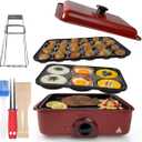 3 in 1 Multifunctional Electric Griddle Electric Skillet Nonstick Baking Maker with 3 Interchangeable Pan Takoyaki Maker Cake Pop Maker Pancake Maker Red