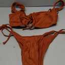 ZAFUL Women's Cinched Bikini Solid Color Wave Textured Knotted Tied Side Two Piece Swimsuit Bathing Suits (1-caramel), S