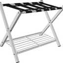 mocomax 1 Pack Folding Luggage Rack for Guest Room, Foldable Suitcase Stand Holder with Metal Storage Shelf for Bedroom, Living Room, Hotel Essentials, Heavy Duty Steel Frame, White