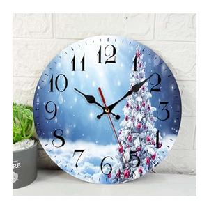 10 Inch Wall Clock Wooden Christmas Tree Battery Operated Wall Clocks Silent Non-Ticking Square Wall Clock for Living Room Kitchen Home Office Wall Decorative Clocks