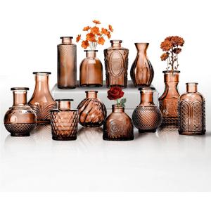 Mini Bud Vases Centerpieces for Tables, for Flowers,Small Flower Vases Suitable for Birthday Party,Anniversary,Wedding Reception,Baby Shower (Amber, 12PCS)