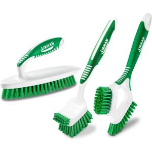 Libman Heavy Duty Scrub Brush Kit | Cleaning Brushes for Household Use | Tub Scrubber | Easy Grip Scrub Brush | Big Job Kitchen Brush | Dual Sided Tile & Grout Brush | 3 Different Brushes Included