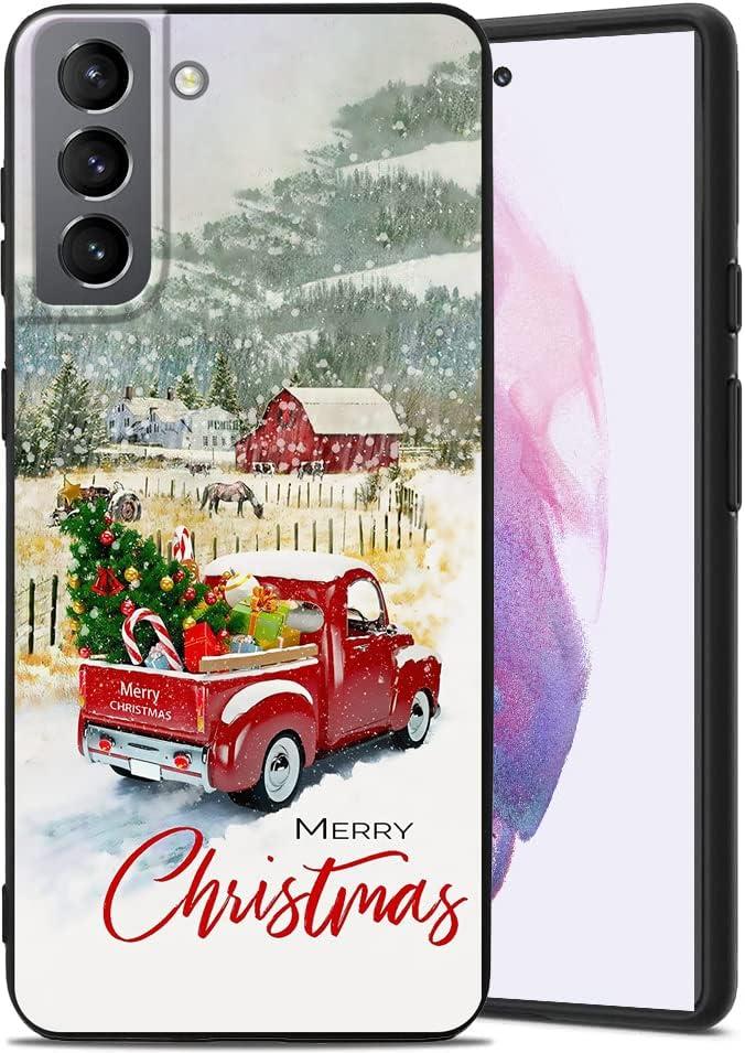 Compatible with Samsung Galaxy S21 Case, Aesthetic Pattern Design, Full Body Protection Shockproof Cover Case for Samsung Galaxy S21 5G 6.1" (Christmas Tree Red Truck)