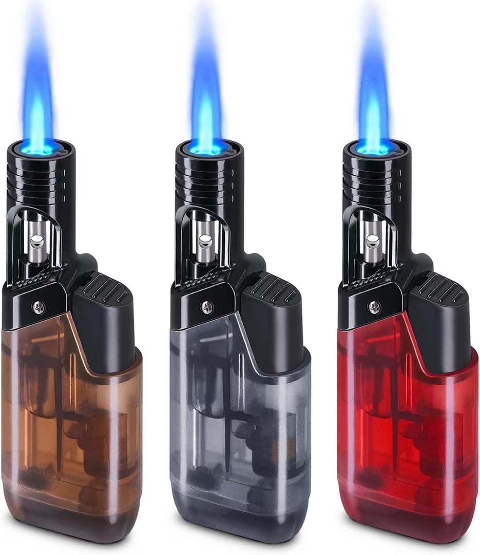 3 Pack Torch Lighter Mini Refillable Butane Lighters Utility Lighter Long Wand Pocket Lighter Windproof Gas Lighter Jet Flame Multi-Purpose for Candle Camping BBQ Grill(No Fuel) 