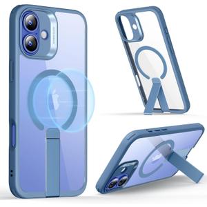 ESR for iPhone 16 Plus Case with Kickstand, Compatible with MagSafe, Magnetic Military-Grade Shockproof Fully Adjustable Flickstand Phone Case, Boost Series, Clear Blue