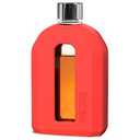 Delove Modern Glass Hip Flask with Silicone Sleeve- Small Portable Travel Liquor Flask- Clear Pocket Drinking Alcohol Flask for Men&Women- Wedding Party, Groomsman, Bridesmaid, Gift- 7.5oz/220ml, Orange 