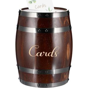 Menkxi Wedding Oak Whiskey Barrel Card Box with Slot Gift Card Box Holder  Barrel Card Holder Table Decorations for Reception Wedding Ceremony Money Envelopes Gift Cards (Dark Brown)