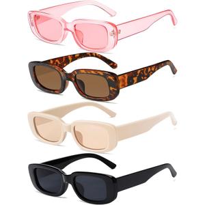 4 Pieces Retro Vintage Sunglasses Small Square Rectangle 90s Glasses Trendy Y2K for Women Aesthetic Accessories