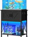HOOBRO 20 Gallon Fish Tank Stand with Power Outlets and LED Light, Metal Frame Aquarium Stand, Reptile, Turtle Tank Stand with Cabinet Storage, 27.6'' L x 15.7'' W, 300 LBS Capacity, Black BB40UDFT01