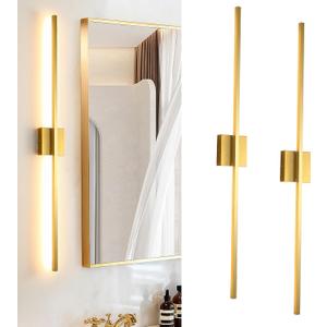 Wall Sconces Set of Two, LED Dimmable Sconces Wall Lighting, Brushed Gold Modern Wall Sconce Light for Bathroom, Living Room, Bedroom, Hardwied 3000K 40''