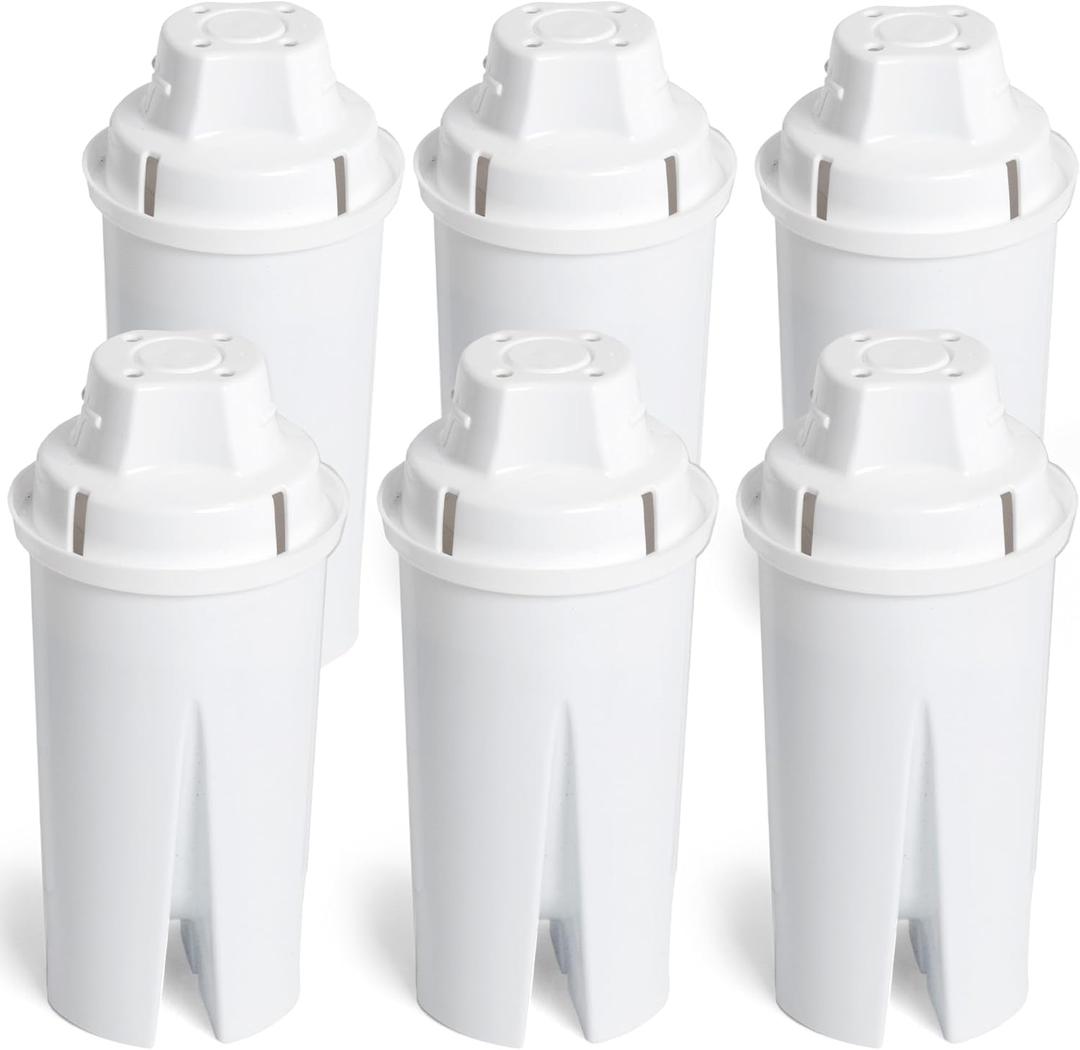 Basics Enhanced Replacement Water Filters for Pitchers, BPAFree, WQA & NSF Certified, Compatible with Brita Pitchers & Drinking Water Filter Systems, 1 Year Supply, 6Pack