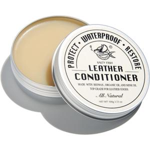 SALTY FISH All-Natural Leather Conditioner and Cleaner, Made with Mink Oil Beeswax, Protect, Soften, Waterproof Leather Furniture, Car Seats, Shoes, Boots, Bags (3.53 Oz)