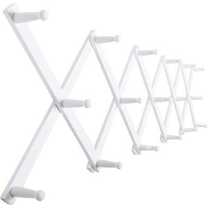 SKOLOO Hat Rack for Wall with 17 Hooks, Solid Wooden, Modern, Expandable Coat Rack Wall Mount for Coats, Hats, Bags, Baseball Caps, White