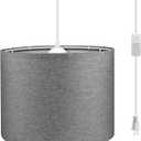 Plug in Pendant Light, 15 FT Hanging Lamp with Plug in Cord, On/Off Switch, Pendant Lighting with Fabric Shade, Hanging Light Fixture for Living Room, Bedroom, Dining Room, Kitchen (Gray)