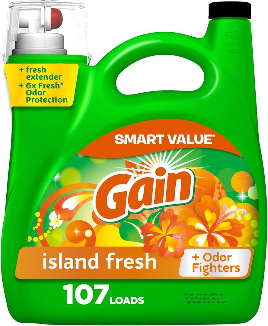 Gain + Aroma Boost Liquid Laundry Detergent, Island Fresh Scent, 107 Loads, 154 fl oz, HE Compatible