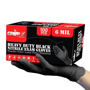 Heavy Duty 6 Mil Black Nitrile Gloves - Disposable, Latex & Powder Free | Mechanic, Food Prep & Tattoo | Rubber Gloves for Cooking, Cleaning & Household | Pack of (100) (M)