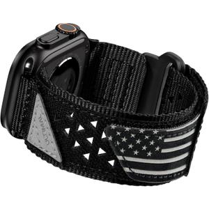 ULTIMAL Compatible witch Apple Watch 3/2/1 Series 11/10/9/8/7/6/5/4/SE/SE2/SE3,Nylon velcro Stars-Stripes Flag Woven Strap for men 49mm 46mm 45mm 44mm (Black USA Flag)
